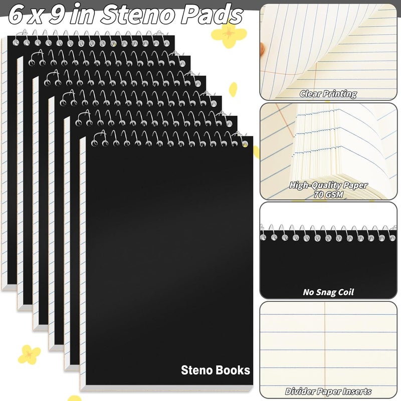 UZLU 24 Pack Steno Pads 6 x 9 in Spiral Top Notebooks Bulk Note Pads 60 Sheets Gregg Rule Writing Paper Steno Notebooks for Students Teachers Men Women Professionals Office School Recording work(Black) - Image 3